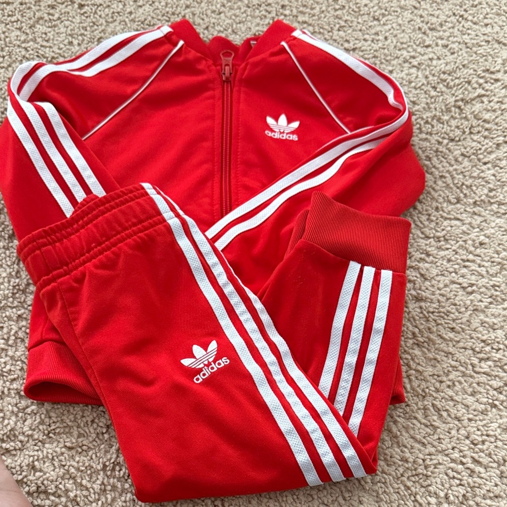 Adidas Kids Red Sweatpants with White Stripes